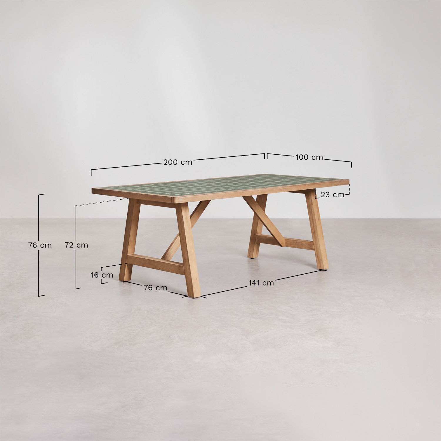 Rectangulaire tuin tafel van acaciahout Dubai, AFMETINGEN