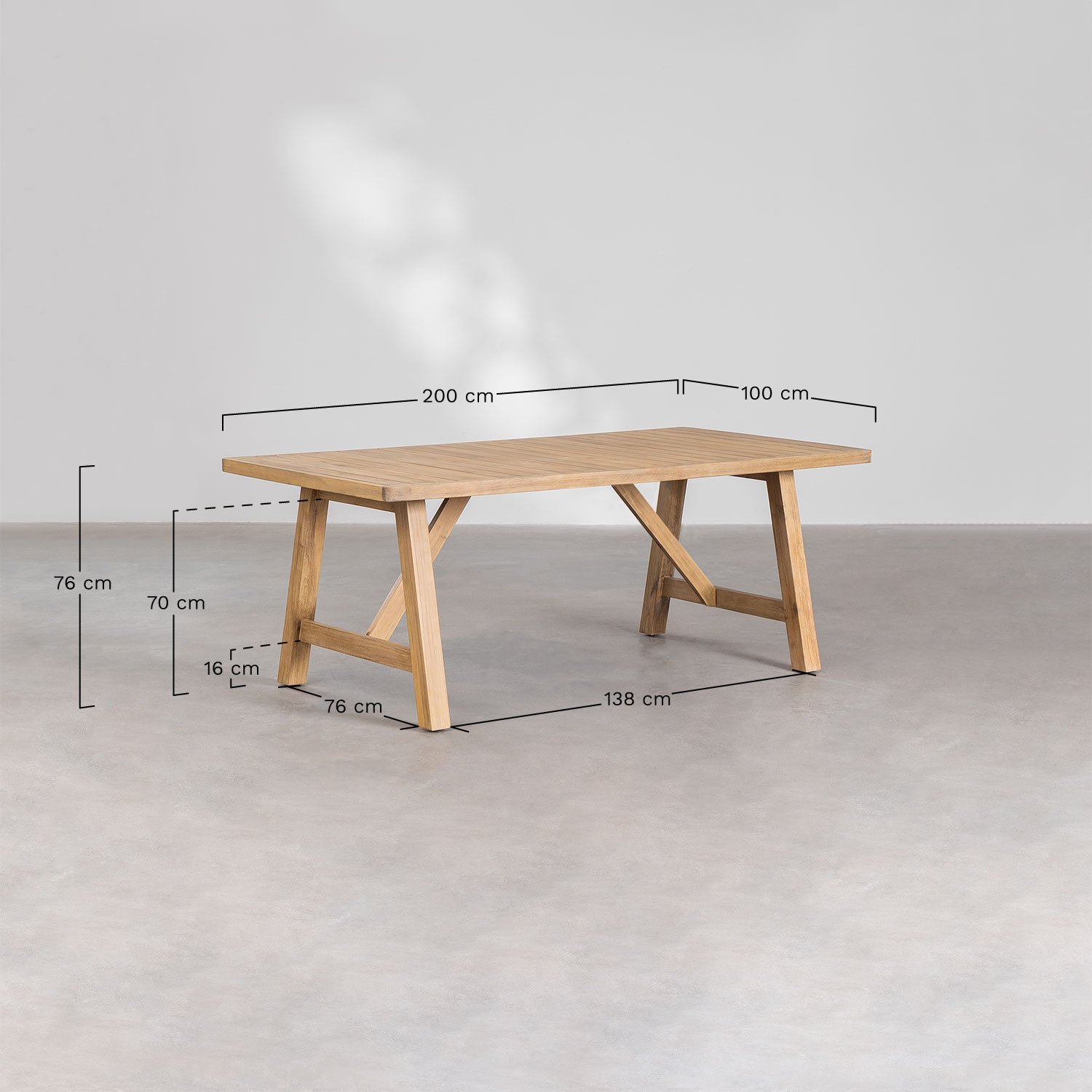 Rectangulaire eettafel van acaciahout Dubai, AFMETINGEN