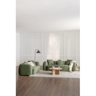 Zitkamer Set Met Modulaire 3-zitsbank En 2-zitsbank In Coco Chenille Chenille Sage Green - Sklum
