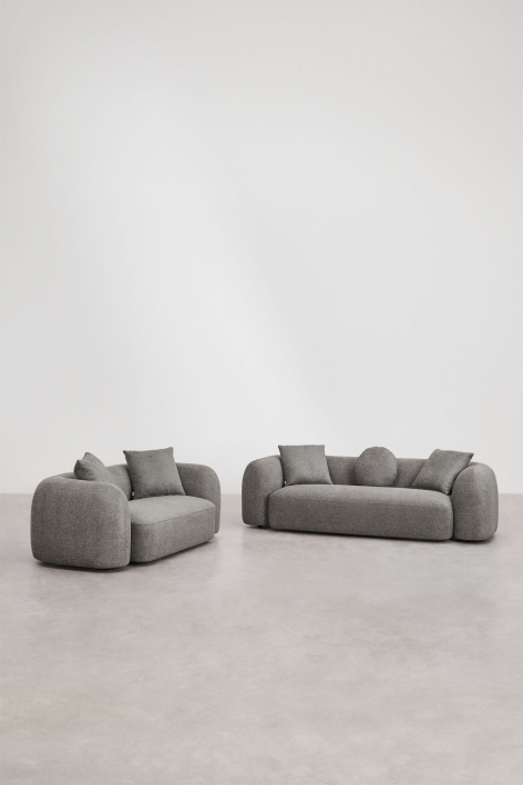 Zitkamer set met modulaire 3-zitsbank en 2-zitsbank in Coco chenille - Granietgrijs Dik Chenille