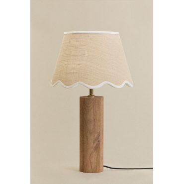 Carolina Mangohouten Tafellamp Mangohout & Jute Natuur - Wit Katoen 35 Cm Berne - Sklum
