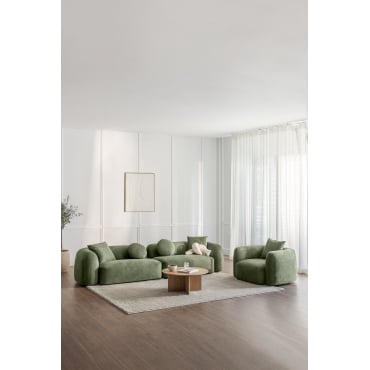 Woonkamer Set Met 2-delige Modulaire Bank En Fauteuil In Coco Chenille Chenille Sage Green - Sklum