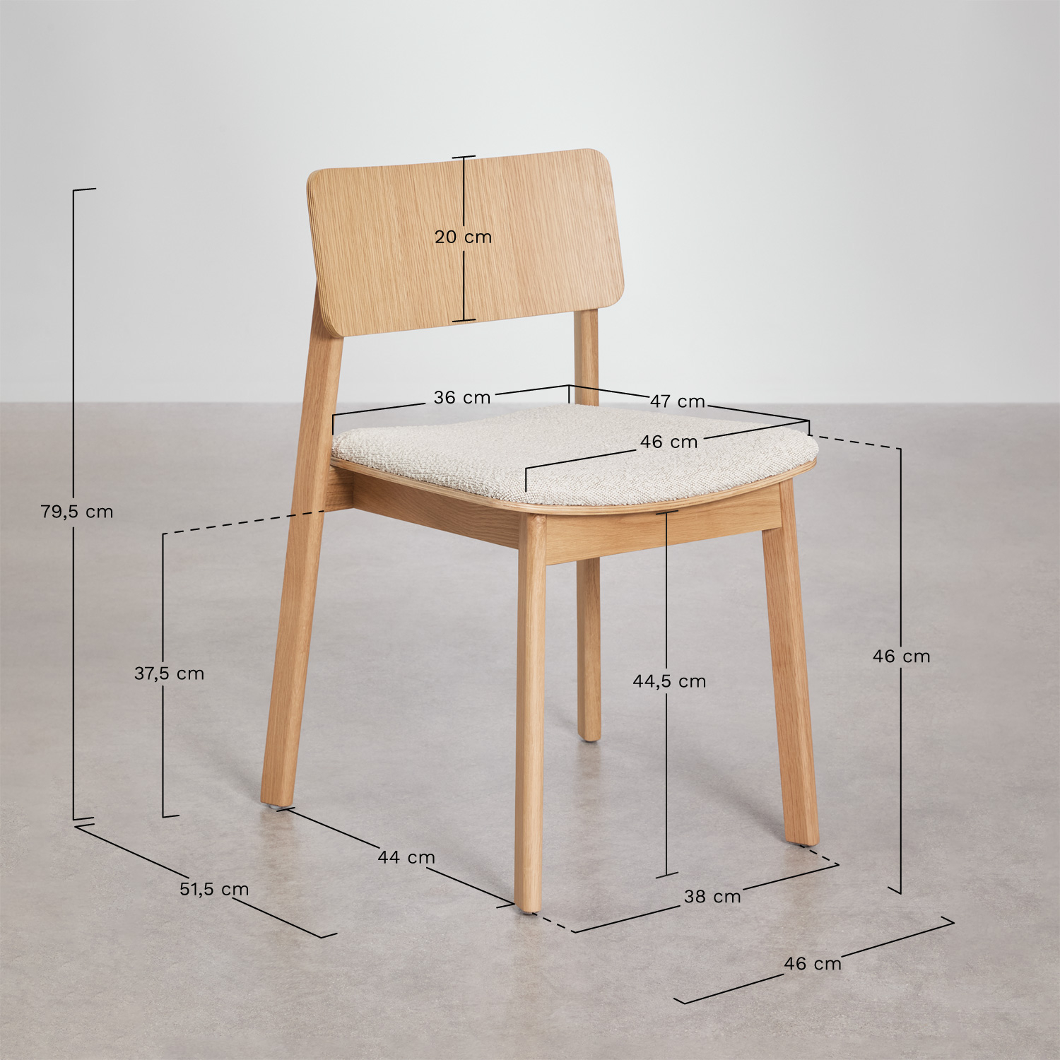 Set van 2 Gilda houten eetkamerstoelen, AFMETINGEN