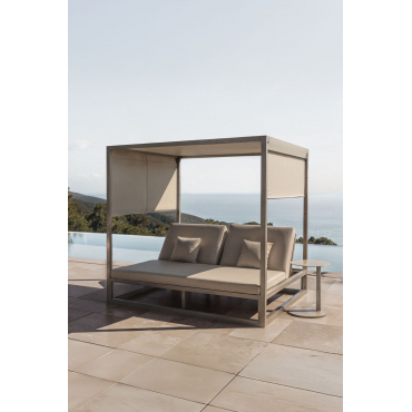 Liggend Balinees Bed In Aluminium En Nasau-stof Moka Bruin - Sklum