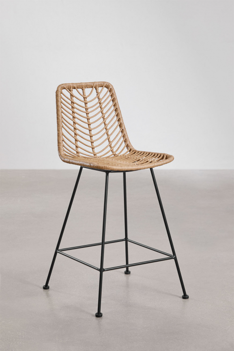 Hoge kruk 65 cm van synthetisch rotan met natuurlijke afwerking en witte poten Gouda Natural