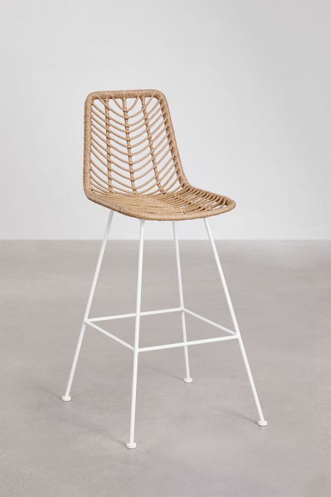 Set van 2 hoge krukken 65 cm van synthetisch rotan met natuurlijke afwerking en witte poten Gouda Natural