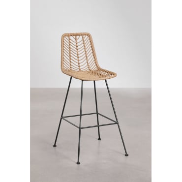 Verpakking Van 4 Hoge Krukken In Gouda Natural Synthetisch Rotan Natuurlijk & ↑75 Cm & Zwart & Geen Kussen - Sklum