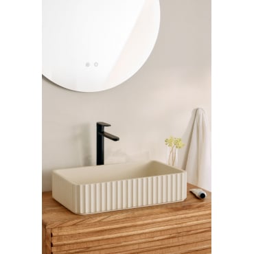 Rechthoekige Wastafel 50x30 Cm In Teide Cement Beige – Crème - Sklum