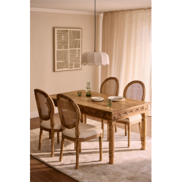 Rechthoekige Tafelset In Mangohout (160x90 Cm) Taraz En 4 Eetkamerstoelen In Sunna-stof Bruin – Natuurlijk Hout - Sklum