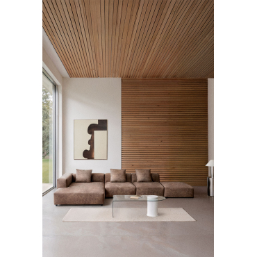 Modulaire Hoekbank Met Chaise Longue Links, 3-delig Met Poef ↔︎390 Cm Bruna Bruin Koffie Suède - Sklum