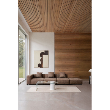 Modulaire Hoekbank Links Met 3 Delen Met Hoge Armleuning En Poef ↔︎370 Cm Bruna Bruin Koffie Suède - Sklum