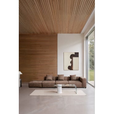 3-delige Modulaire Hoekbank Met Hoge Armleuning En Poef (↔︎370 Cm) Bruna Bruin Koffie Suède - Sklum