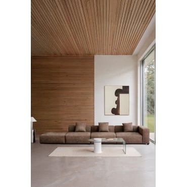 Bruna Modulaire Hoekbank Met Hoge Armleuning En Poef ↔︎450 Cm Bruin Koffie Suède - Sklum