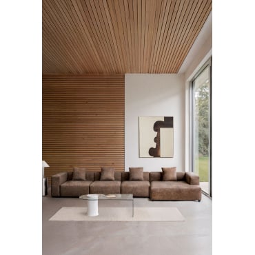 Modulaire Bank Met Chaise Longue Rechts, 4-delig ↔︎420 Cm Met Hoge Armleuning Bruna Bruin Koffie Suède - Sklum