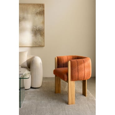 Fauteuil Van Essenhout En Bouclé Stof Leo Boucle Rode Dakpan - Sklum