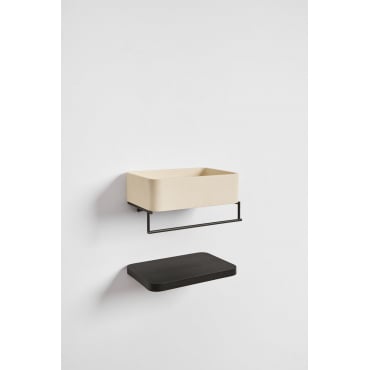 Rechthoekige Wastafel 40x30 Cm Met Geïntegreerde Handdoekhouder In Korab Cement En Metaal Beige – Crème - Sklum