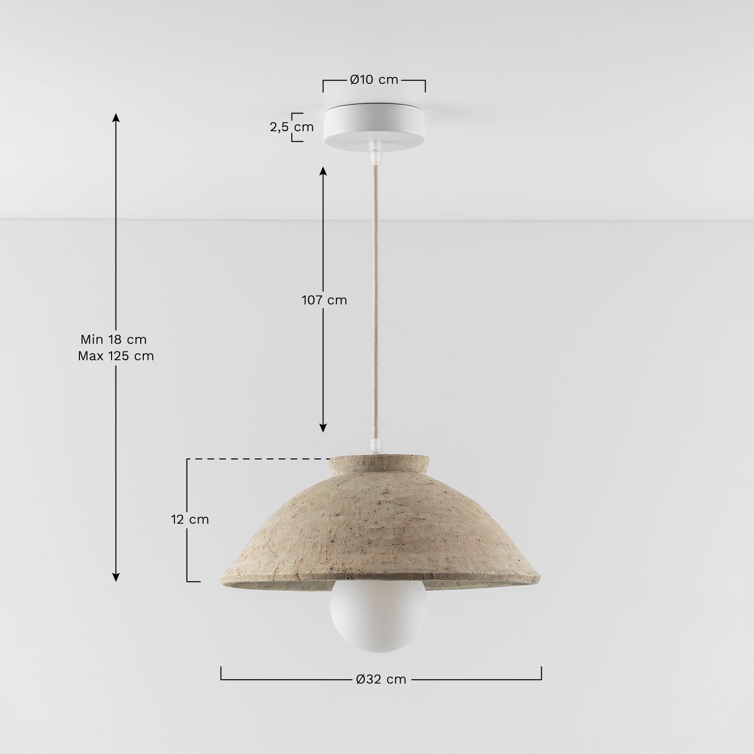 Hanglamp van terracotta Sainza, AFMETINGEN