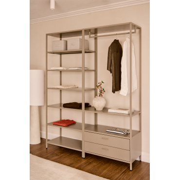 Janine 2-delige Open Modulaire Kledingkast Met Lades En Stalen Planken Bruin - Mokka - Sklum