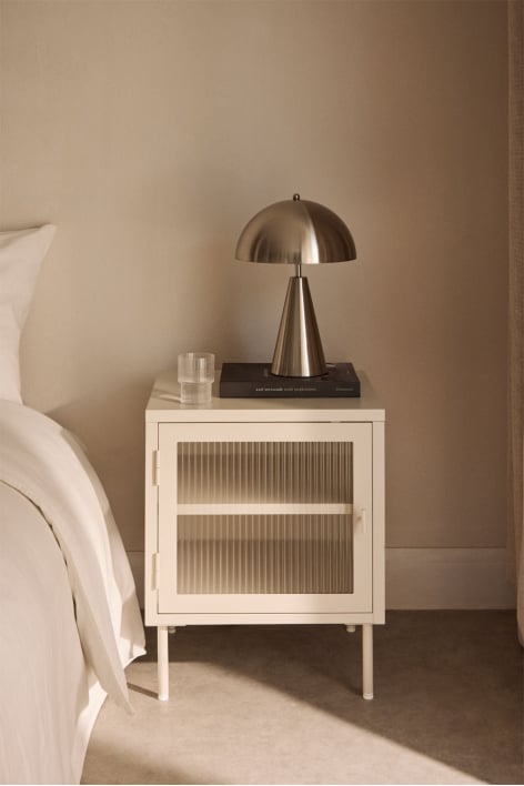 Rectangulaire nachtkastje 45x40 cm in staal en glas Paoline - Beige – crème