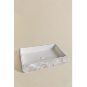 Rechthoekige Wasbak 60x40 Cm In Cement Ushba Gebroken Wit - Sklum