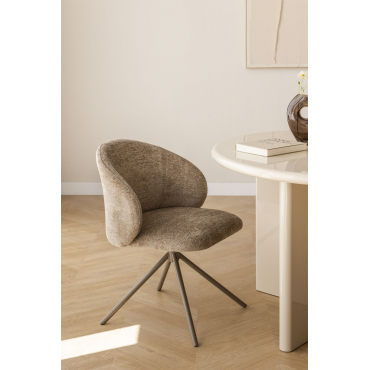 Pak Van 2 Gryon Chenille Draaibare Eetkamerstoelen Stof Chenille Bruin - Tarwe - Sklum