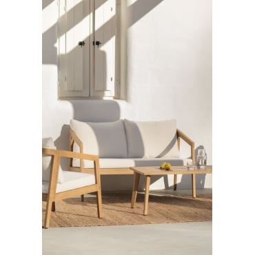 Tuinbank Voor 2 Personen Van Acaciahout Kaela Lichte Acaciekleur & Stof Gardenia Wit - Sklum