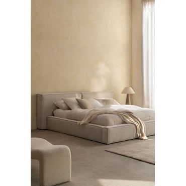 Gestoffeerd Bed Met Opbergruimte Lunari Zand Stof Ivoor & 200 X 200 Cm - Sklum