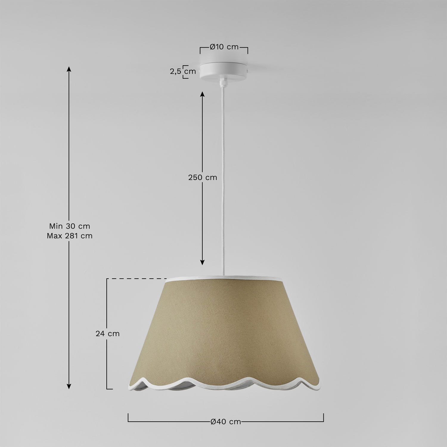 Berhangende plafondlamp van katoen Berne, AFMETINGEN