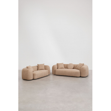 Zitkamer Set Met Modulaire 3-zitsbank En 2-zitsbank In Coco Chenille Latte Bruin Dikke Chenille - Sklum