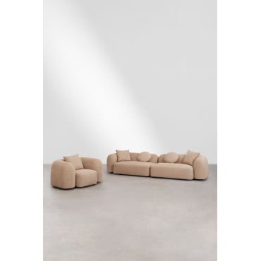 Woonkamer Set Met 2-delige Modulaire Bank En Fauteuil In Coco Chenille Latte Bruin Dikke Chenille - Sklum