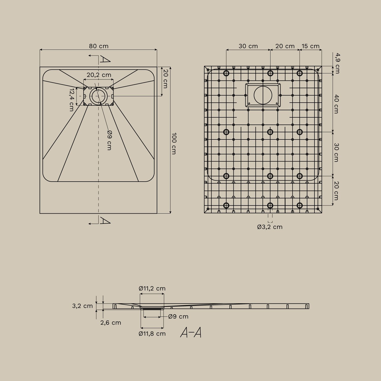 Soho rechthoekige, antislip, extra vlakke SMC-hars douchebak, AFMETINGEN