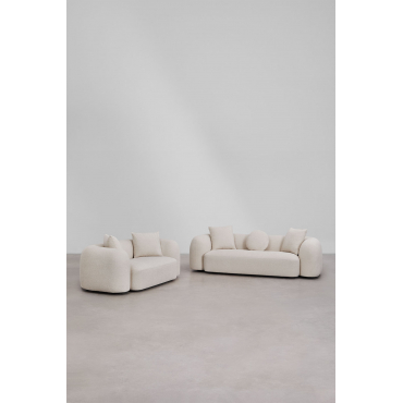 Zitkamer Set Met Modulaire 3-zitsbank En 2-zitsbank In Coco Chenille Dikke Chenille Wit - Sklum