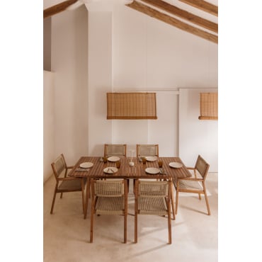 Rechthoekige Tafelset 160-210x90 Cm Uitschuifbaar En 6 Eetkamerstoelen Met Armleuningen In Acaciahout Tenay Bruin - Tarwe - Sklum