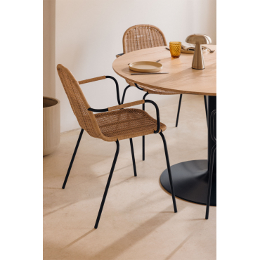 Pack Van 4 Stapelbare Eetkamerstoelen Met Armleuningen In Synthetisch Riet Reiven Natuurlijk - Sklum