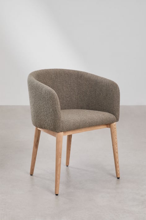 Set van 4 Bunia gestoffeerde eetkamerstoelen met armleuningen - Bouclé Bruin - Tarwe