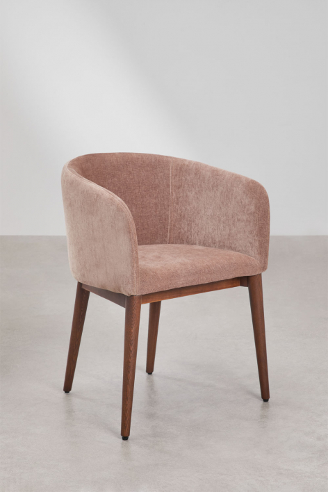 Set van 4 Bunia gestoffeerde eetkamerstoelen met armleuningen - Chenille Rozenkwarts