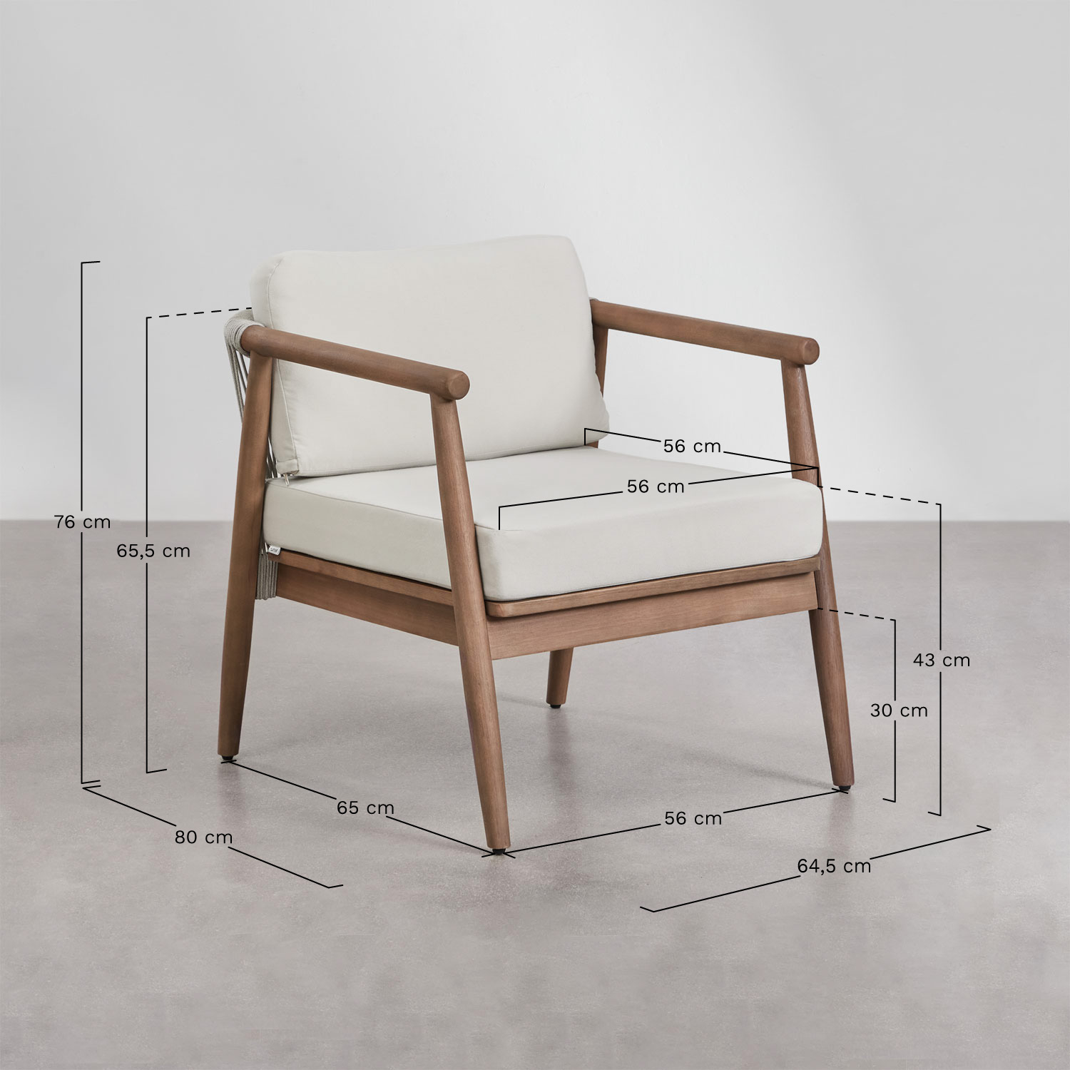 Tuinset met een 2-zitsbank, 2 fauteuils en een salontafel in Aderyn eucalyptushout, AFMETINGEN