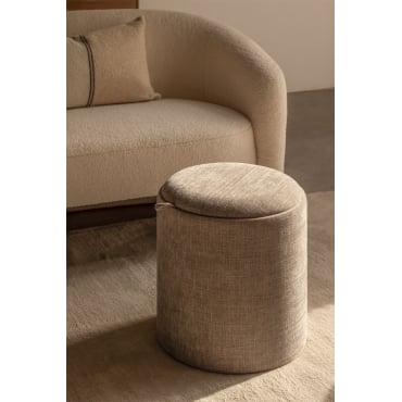 Berkeleni Ronde Gestoffeerde Poef Met Dienblad En Opbergruimte Ø40 Cm & Stof Grijs – Taupe - Sklum