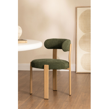Jolie Gestoffeerde Eetkamerstoel Bruin – Natuurlijk Hout & Chenille Sage Green - Sklum