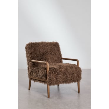Maylene Rubberhouten Fauteuil Donkerbruin Synthetisch Haar - Sklum