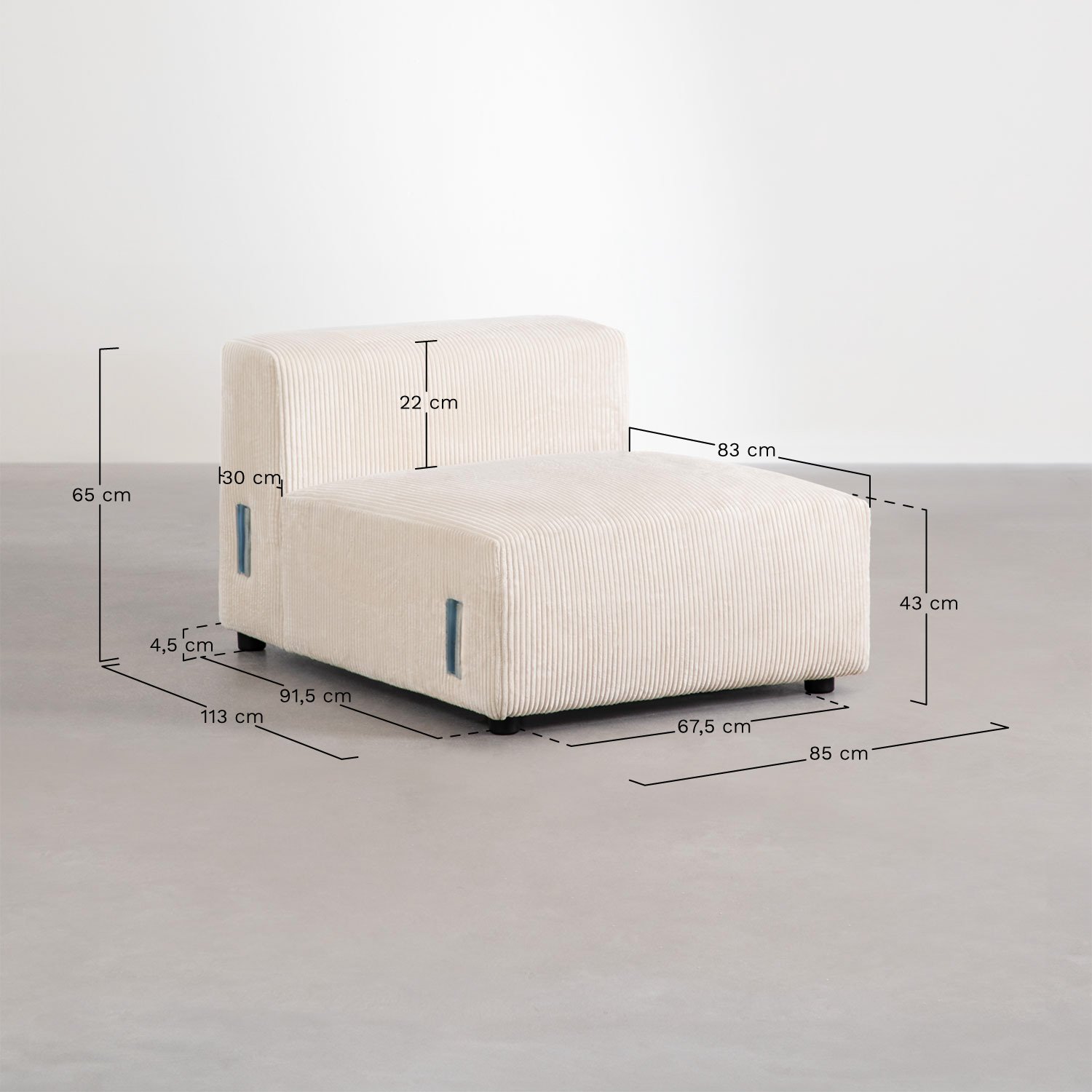 Centraal module 85x113 cm voor modulaire bank Bruna, AFMETINGEN