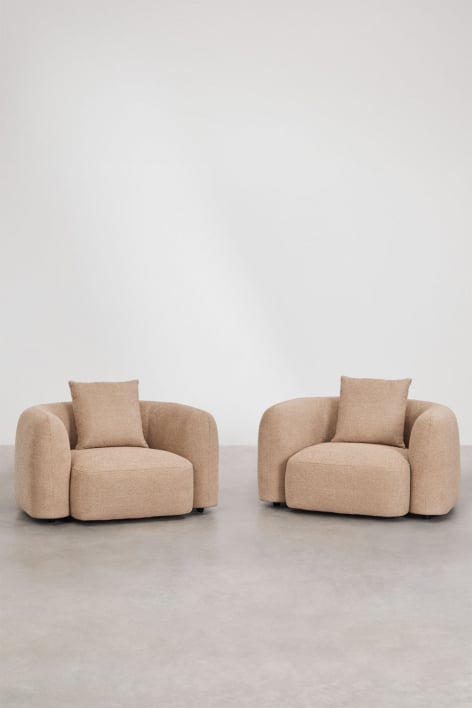 Set van 2 fauteuils in dikke chenille in de kleur latte bruin Coco