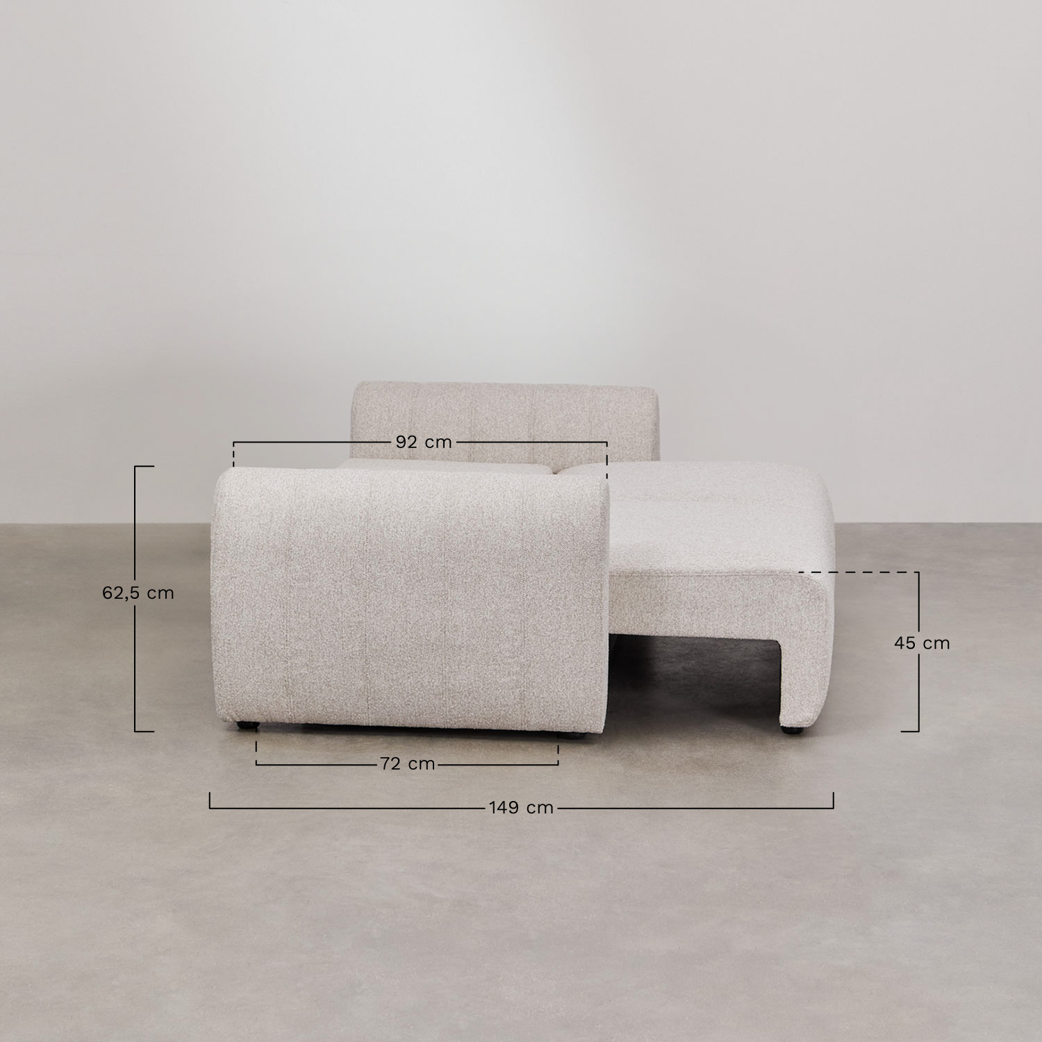 3-zits slaapbank in bouclé stof Ohio, AFMETINGEN