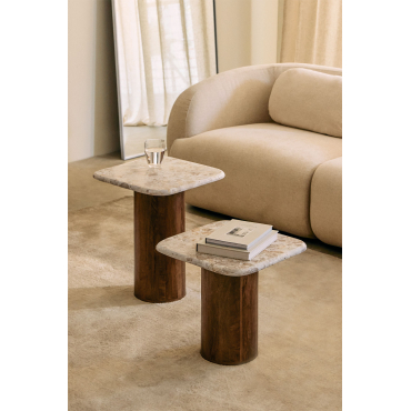 Set Van 2 Vierkante Salontafels 40x40 Cm In Marmer En Mangohout Merieines Donker Handvat Hout - Sklum