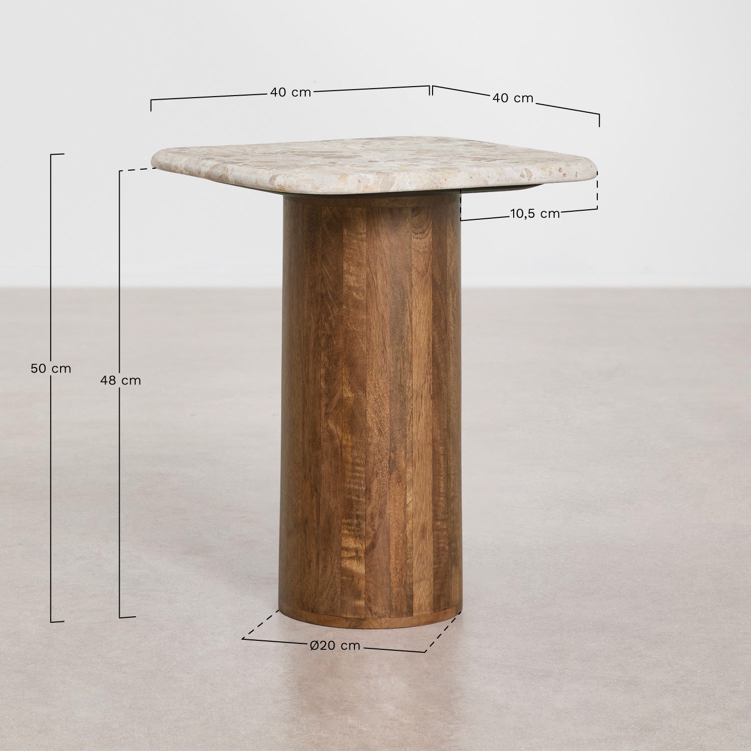 Square bedside table 40x40 cm Merieines, AFMETINGEN