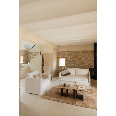 Woonkamerset Met 2-zitsbank En Fauteuil In Linnen En Katoen Grace Stof Gebroken Wit - Sklum