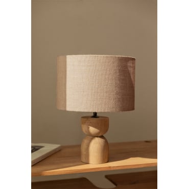 Diniz Mangohouten Tafellamp ↑15 Cm & Beige Linnen Ø30 Cm - ↑20 Cm Arlina - Sklum