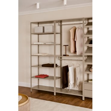 Janine 2-delige Open Modulaire Kledingkast Met Kledingrek En Stalen Planken Moka Bruin - Sklum