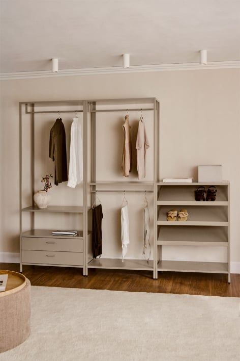 Janine 3-delige open modulaire kledingkast met laag stalen schoenenrek