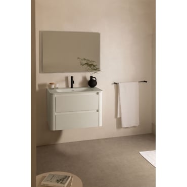 Badkamermeubelset In Hout Met Geïntegreerde Wastafel Egerton Wit & Rechthoekige Led En Anticondens 100x70 Cm Tamsin & Goud ↑20 - Sklum